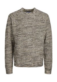 Maglione a maglia testurizzata in tonalità neutre di marrone e crema. Presenta un collo rotondo e polsini a coste. Vestibilità casual con orlo a tinta unita.