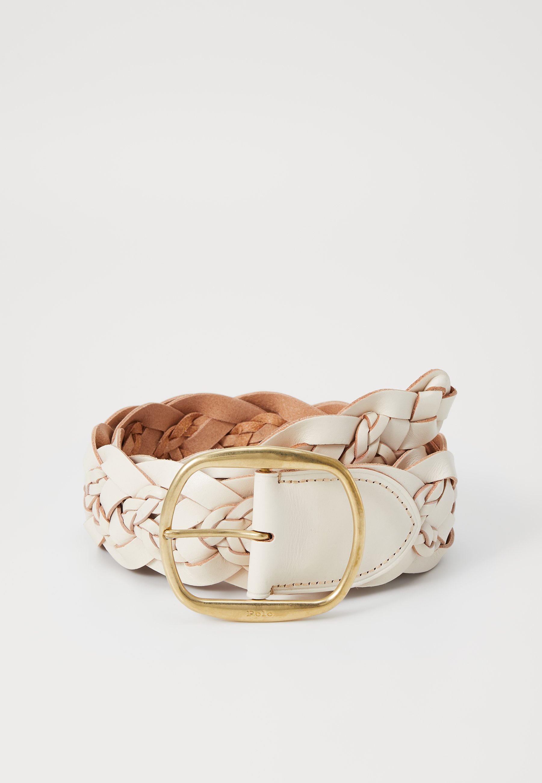 LAUREN RALPH LAUREN GOLDEN RING BUCKLE IVORY BRAIDED BELT display picture 3