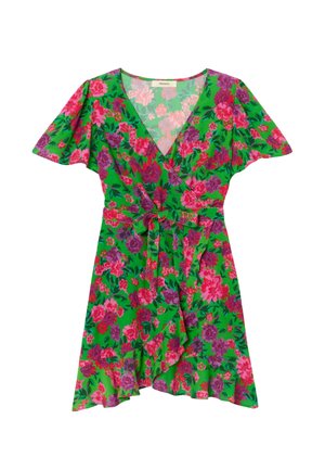 Promod, ROBE COURTE VOLANTÉE - Robe de jour - imprimé vert