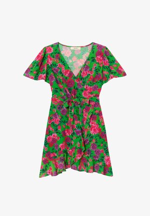 Promod, ROBE COURTE VOLANTÉE - Robe de jour - imprimé vert