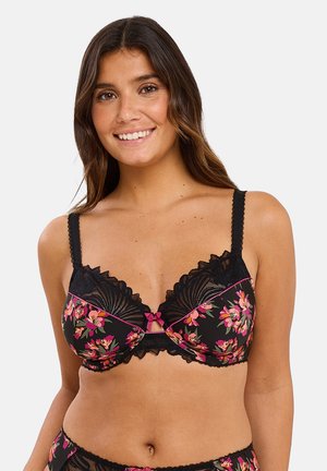 Soutien-gorge à armatures - bouquets noir   rose