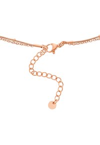 Roze-gouden ketting met een karabijnsluiting, met een gemustered, flexibele ontwerp en een lengte-verstelbare ketting met een ronde accent aan het einde.