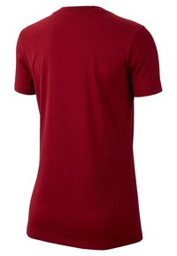 Red cotton T-shirt with short sleeves, crew neck, and a straight hem. Smooth texture with no visible patterns or accents.