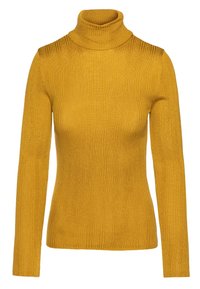 Sinine turtleneck-sviiter, valmistatud ribakootud kangast, millel on pikad varrukad ja tihe istuvus, sile ja veidi läikiv tekstuur.