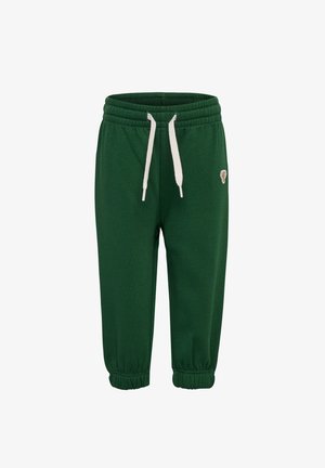 Grønne sweatpants med snøre i taljen, elastiske manchetter og et lille logo patch på siden. Lavet af blødt, strækbart stof.