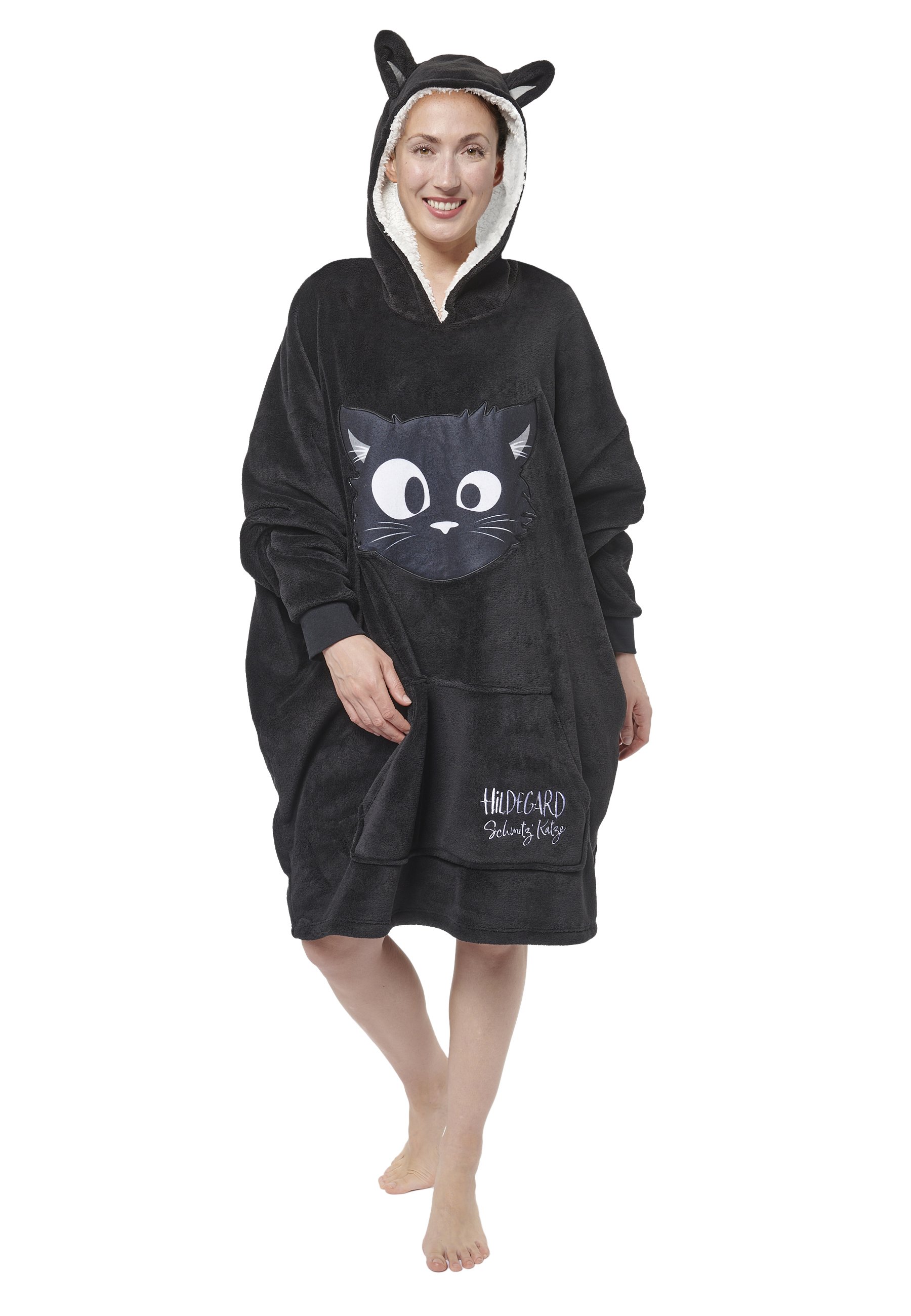 Felpa Con Cappuccio Oversize Morbida Con Orecchie Da Gatto - United Labels Ralf Schmitz Hildegard - Nero, Taglia Unica Donna - Il Must Della Comodità