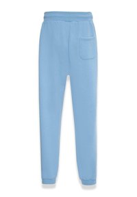 Hellblaue Jogginghosen aus weichem Stoff, mit einem elastischen Bund, schmal zulaufenden Beinen und einer Gesäßtasche auf der rechten Seite.
