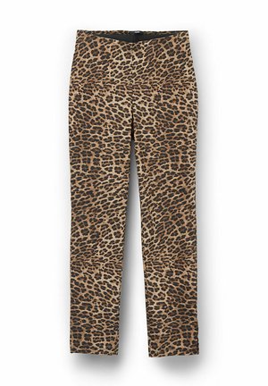 Luipaardprint broeken in een mix van tan, zwart en bruin. Slim fit met een zachte textuur en elastische tailleband, met voorzakken.