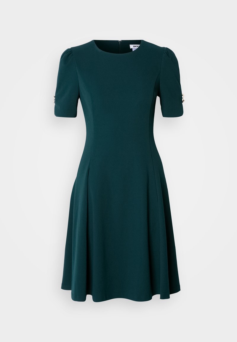 DKNY BUTTON SLEEVE FIT FLARE DRESS - Jersey dress - pine/dark green -  Zalando.ie