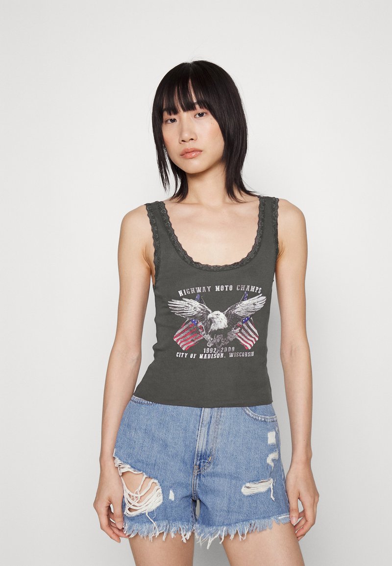 BDG Urban Outfitters EAGLE LACE TRIM TANK Top charcoal/šedá