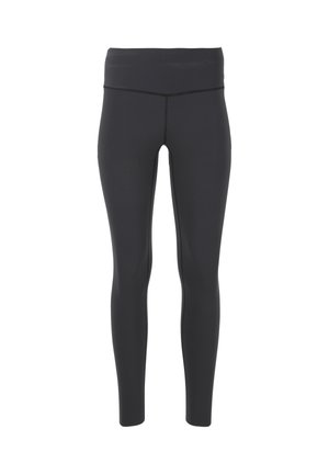 Schwarze Leggings aus einem dehnbaren Stoff mit hohem Taillenbund. Das Design zeigt eine glatte Oberfläche und keine sichtbaren Muster oder Akzente.