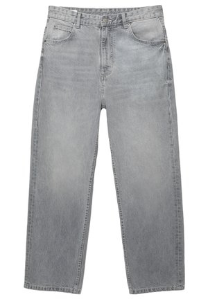 Lichtgrijze denim jeans met een rechte pijp, voorzien van vijf zakken, een knoopsluiting en subtiele vervaging voor textuur.