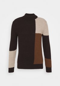 Ribbad polotröja med ett panelmönster i svarta, beige och bruna nyanser. Mjuk textur med långa ärmar och åtsittande nederkant.