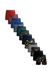 Eine Sammlung von Herrenslips in verschiedenen Farben und Mustern, mit einem schwarzen Bund mit dem "MUCHACHOMALO"-Logo.