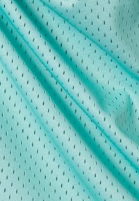 Jasnoturkusowa siateczka z małymi okrągłymi otworami, charakteryzująca się gładką teksturą i lekko elastycznymi właściwościami.