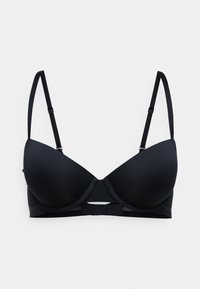 Zwart gewatteerd bh met verstelbare bandjes, gladde stof en een uitsnijding in de middelste band voor extra ontwerp.