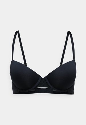 Sort polstret bh med underwire og justerbare stropper, glat stof og en udsparing i midterbåndet for ekstra design.