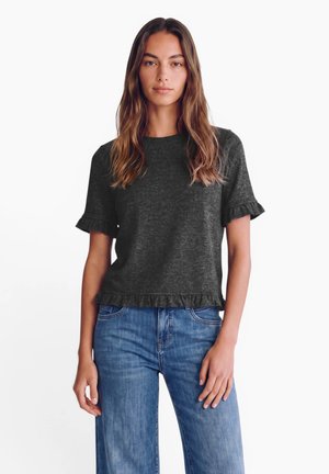 Street One Studio, KURZARM SHIRT MIT RUNDHALS UND RÜSCHEN - T-shirt imprimé - inked grey mel