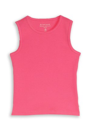 Sleeveless bright pink ribbed tank top with round neckline, size 116/122, made from organic material by Tom Tailor.