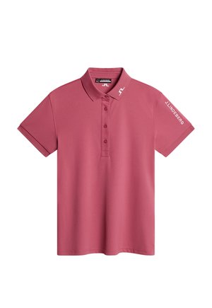 Polo rosa realizzato in tessuto morbido, con colletto button-up, maniche corte e dettagli con logo sulla spalla e sul colletto.