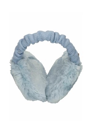 Light blue earmuffs featuring soft, faux fur ear cups and a textured knit headband for warmth and comfort.