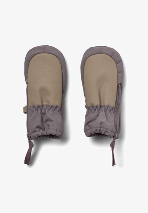 Pelēki un beigi cimdu cimdi, ar strukturētu virsmu, elastīgām aprocēm un rāvējslēdzējiem, lai aizvērtu plaukstu.