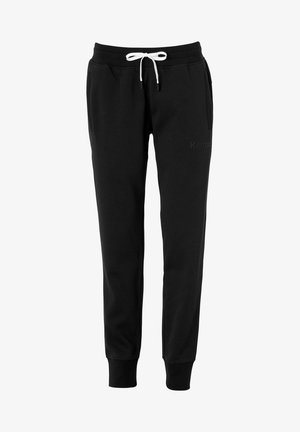 Sorte sweatpants lavet af blødt stof, med en elastisk talje med en hvid snor og ribbenede manchetter. Side lommer inkluderet.
