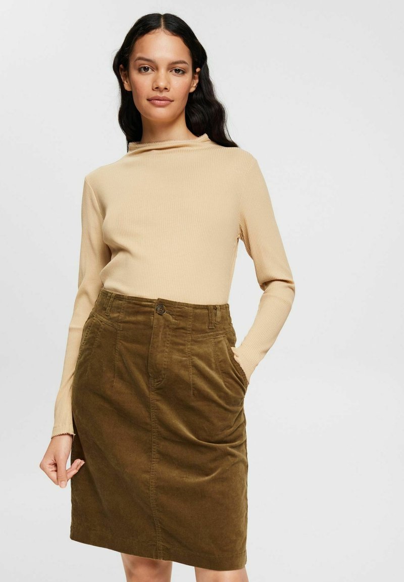 Esprit STRAIGHT SKIRT Mini skirts dark khaki/grønmetal Zalando.dk