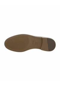 Brown rubber shoe sole with textured grip, featuring a rounded toe and slight heel. Markings include brand logo and size.
