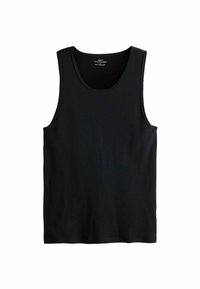 Canottiera nera a coste con ampi spacchi alle braccia e scollatura arrotondata. Realizzata in morbido cotone con una consistenza liscia. Senza grafiche o motivi.