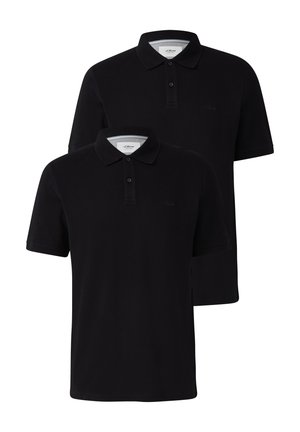 Schwarze Poloshirts aus Baumwolle. Kurze Ärmel, Knopfleiste mit zwei Knöpfen und gesticktes Logo auf der Brust. Verfügt über ein klassisches Kragen-Design.