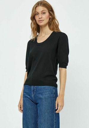 MIPAM SCOOP NECK KNIT T-SHIRT - Navadna majica - black