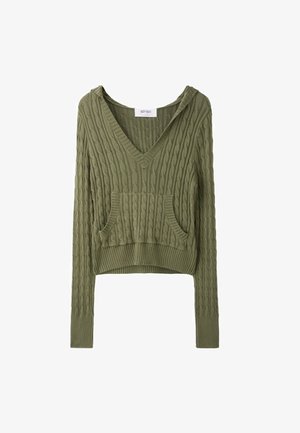 Stradivarius, HOODED CABLE-KNIT JUMPER - Sweat à capuche - khaki