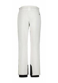 Pantaloni da sci bianchi con accenti neri, gambe affusolate, una finitura liscia e cerniere alle caviglie per una vestibilità regolabile.