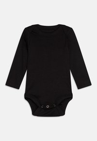 Langermet svart body laget av myk bomull, med rund halslinning og trykknapper nederst. Elastisk og tettsittende design.