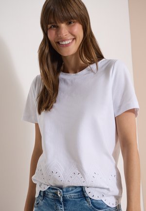 Cecil, T-SHIRT MIT EMBROIDERY AM SAUM - T-shirt imprimé - white