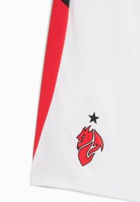Maillot de sport blanc avec des accents rouges et noirs. Présente un tissu texturé et un logo de dragon rouge notable avec une étoile au-dessus.