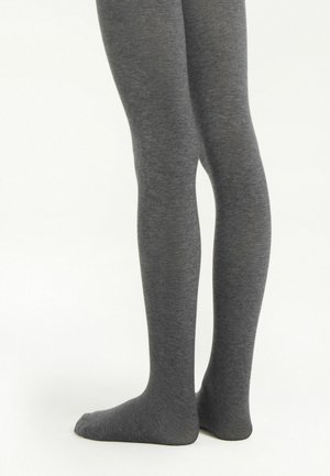 Szare rajstopy wykonane z gładkiego, elastycznego materiału. Posiadają bezszwowy krój, sięgający aż do kostki, z dopasowanym fasonem.