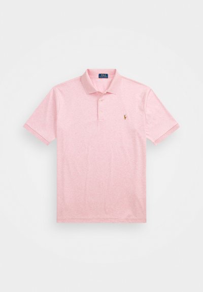 Polo shirt roz deschis dintr-un amestec de bumbac, cu guler clasic, placket cu trei butoane și logo brodat pe partea stângă a pieptului.