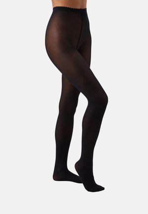 Collant neri opachi con una texture liscia, dotati di una vita ondulata e copertura completa per un fit elegante.