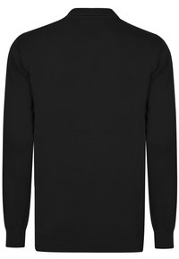 Jersey de punto negro con un diseño clásico, mangas largas, cuello redondo y puños y dobladillo de canalé. Textura suave de peso medio.