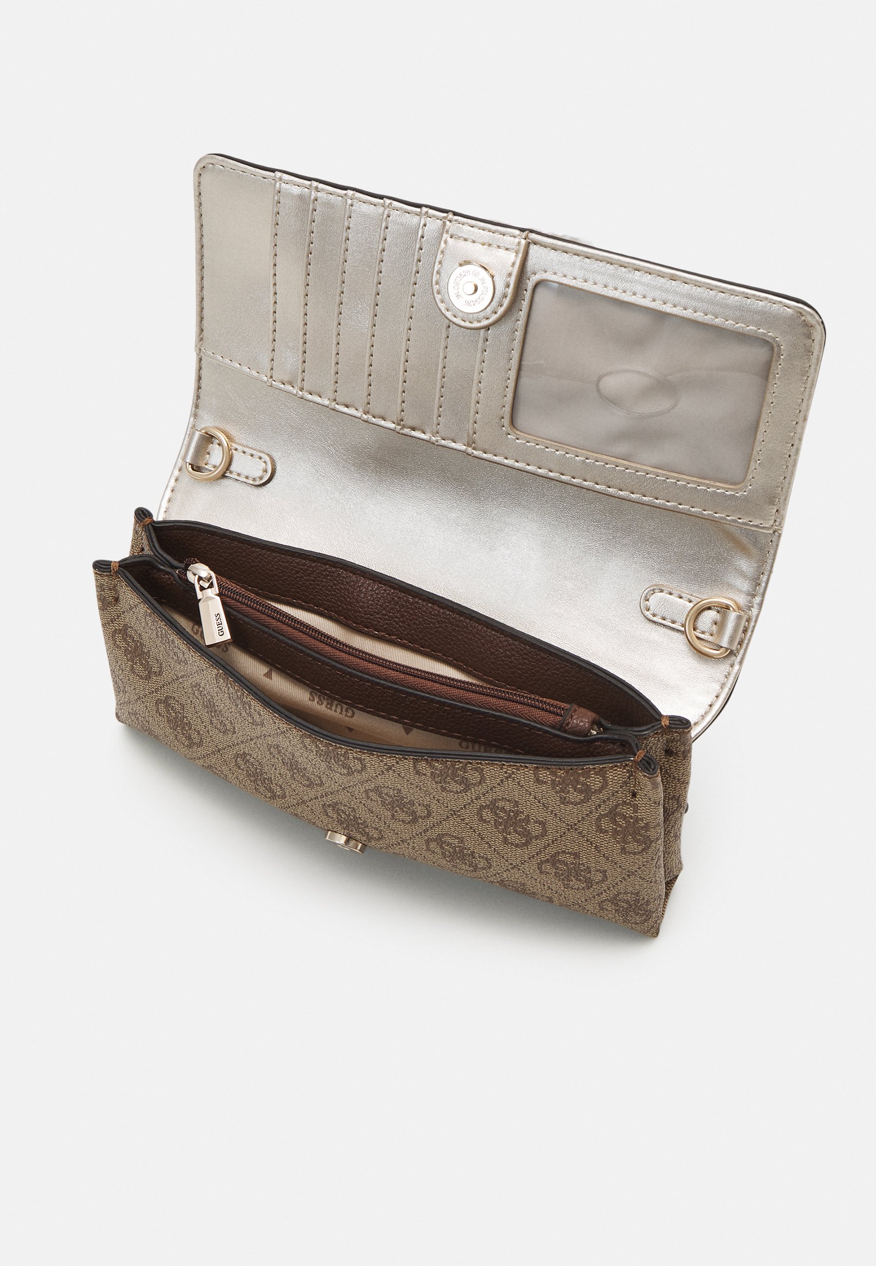 Guess NOELLE FLAP ORGANIZER - Geantă crossbody - latte logo/brown