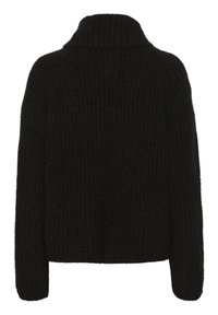 Pull noir en maille avec manches longues et col roulé replié, vu de dos.