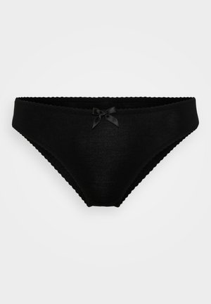 Mustat puuvillapantyyt, joissa on sileä pinta, kaarevat reunat ja pieni satiininen nauha etuosassa.