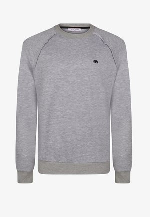 Hall liib, mis on valmistatud pehmest kangast, raglanvarrukate, ümmarguse kaeluse ning rinnal väikese musta elevandi logo jaoks.