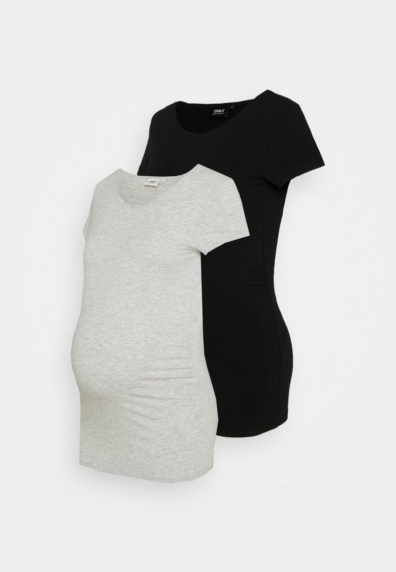ONLY MATERNITY OLMLOVELY ONECK 2PACK - T-shirts basic - black/light grey melange