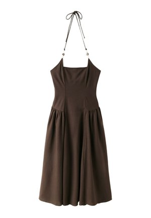 Stradivarius, MIDI HALTER DRESS WITH BEAD DETAIL 07183350 - Robe de jour - dark brown
