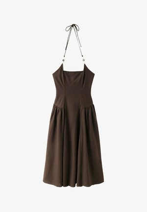 Stradivarius, MIDI HALTER DRESS WITH BEAD DETAIL 07183350 - Jurk - dark brown