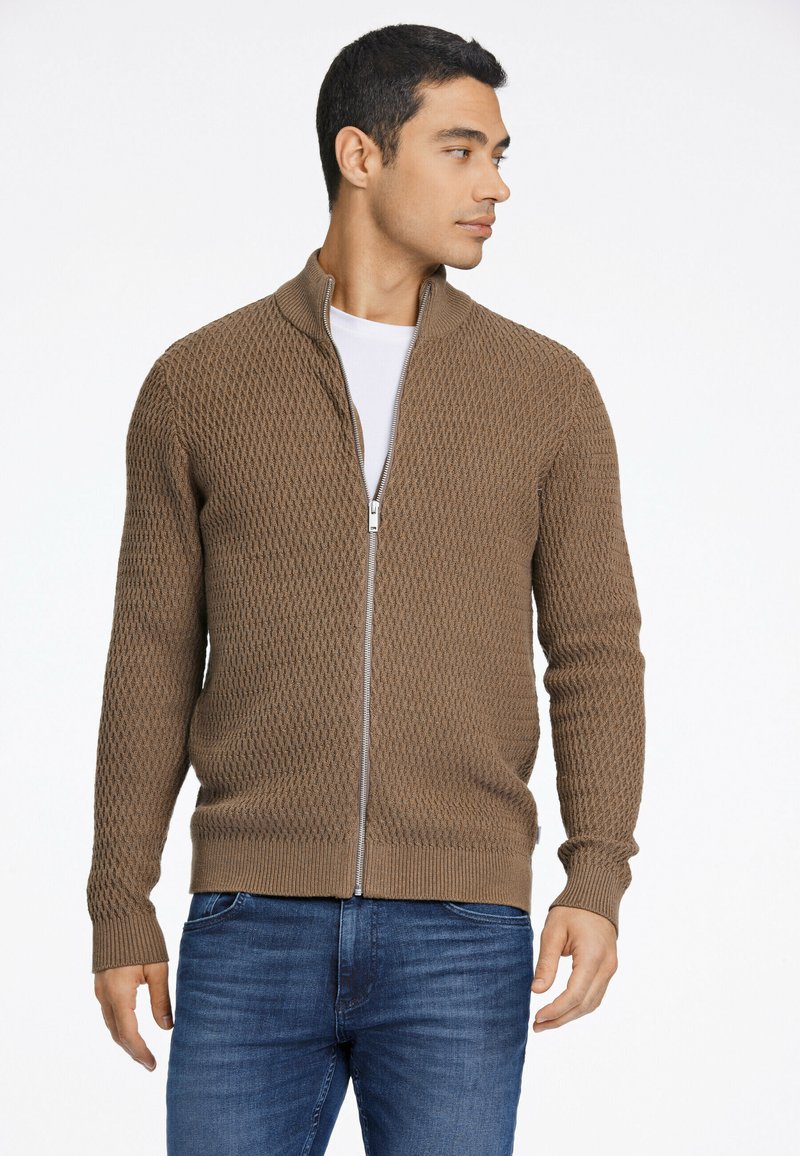 Lindbergh O-NECK STRUCTURE - Tröja med dragkedja - sand mel