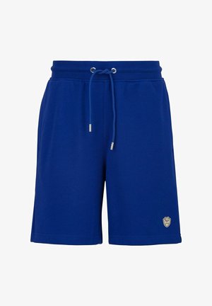 Shorts en coton bleu avec une taille élastique, cordon de serrage ajustable et œillets en métal argenté. Présente un petit logo brodé au bas.